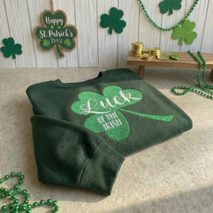 Embroidered Luck of the Irish Sweatshirt, Shamrock Top