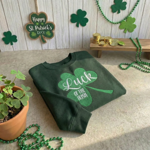 Embroidered Luck of the Irish Sweatshirt, Shamrock Top