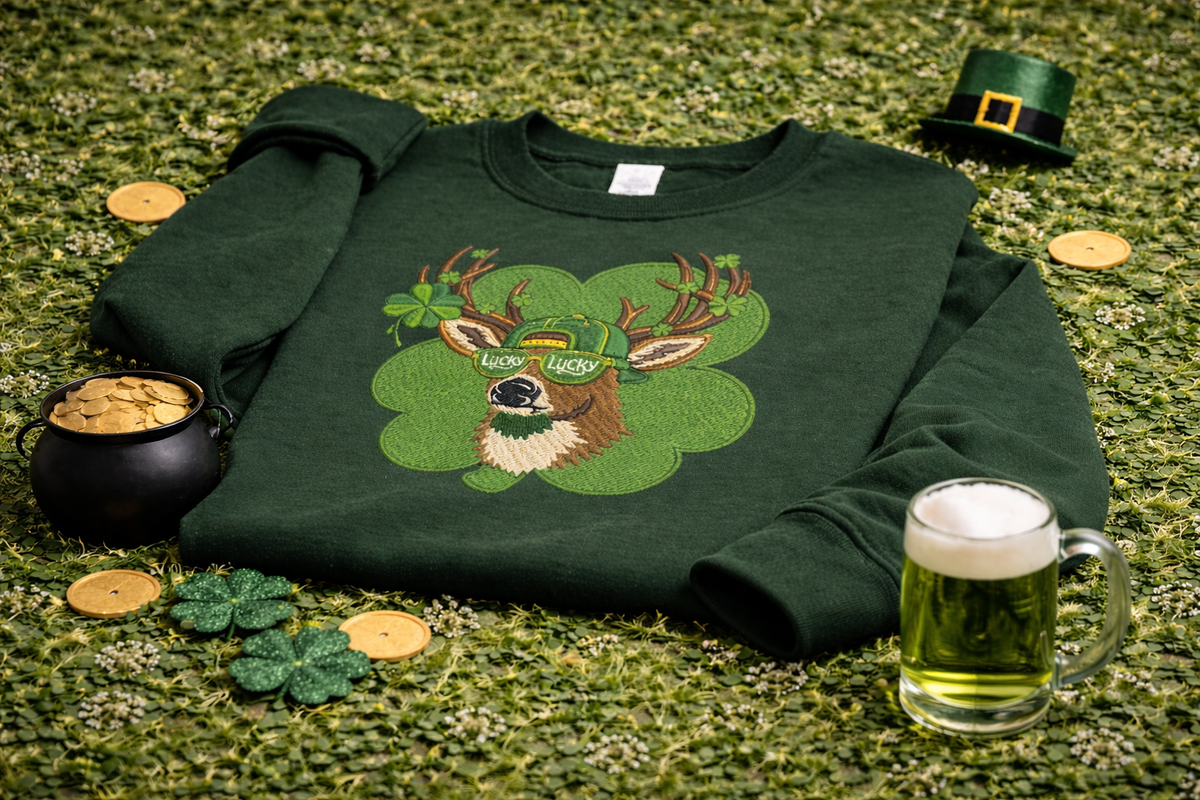 Embroidered Lucky Deer Sweatshirt, St Patricks Day Top