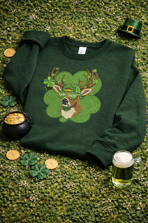Embroidered Lucky Deer Sweatshirt, St Patricks Day Top