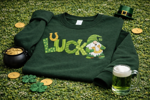 Embroidered Lucky Gnome Sweatshirt, St Patricks Day Top
