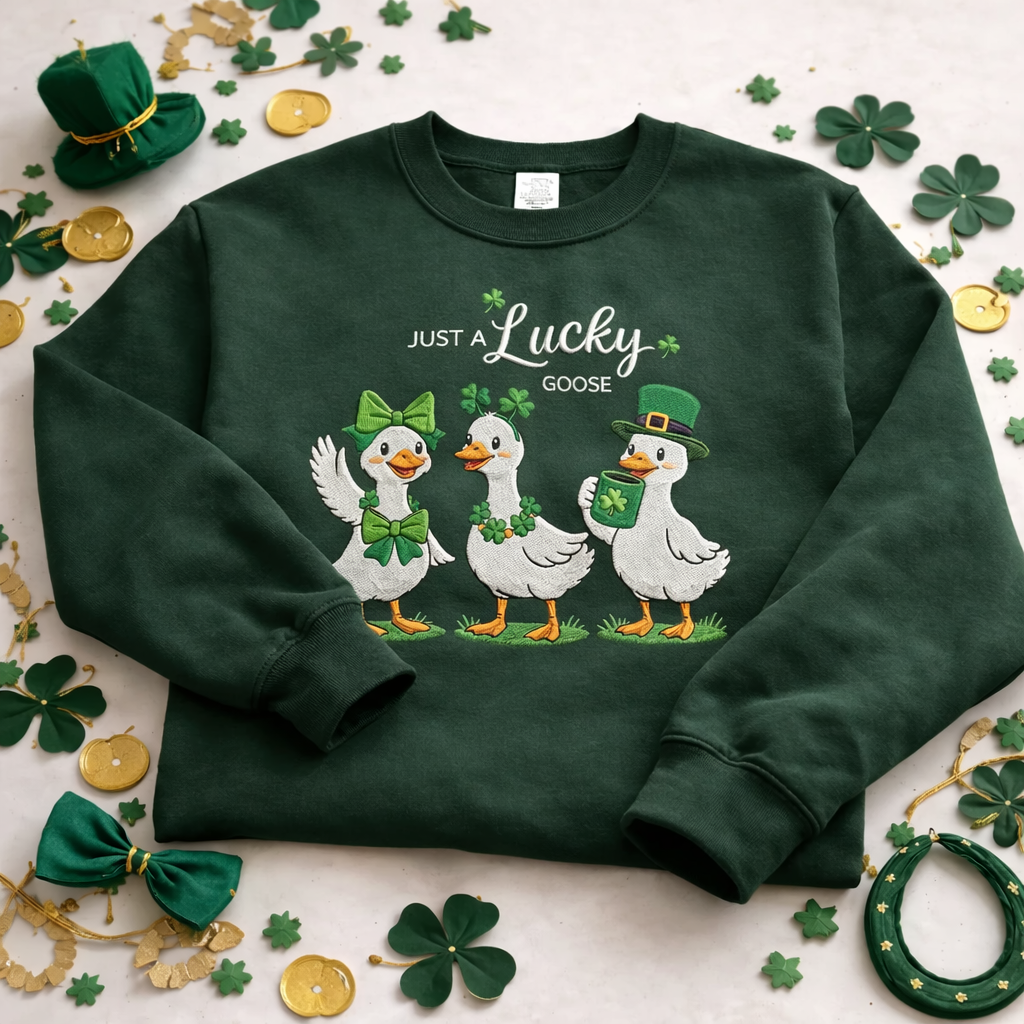 Embroidered Lucky Goose Sweatshirt, St Patricks Day Top