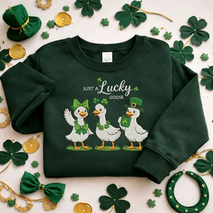 Embroidered Lucky Goose Sweatshirt, St Patricks Day Top