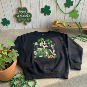 Embroidered Lucky Skeleton Sweatshirt, Funny Irish Beer Top