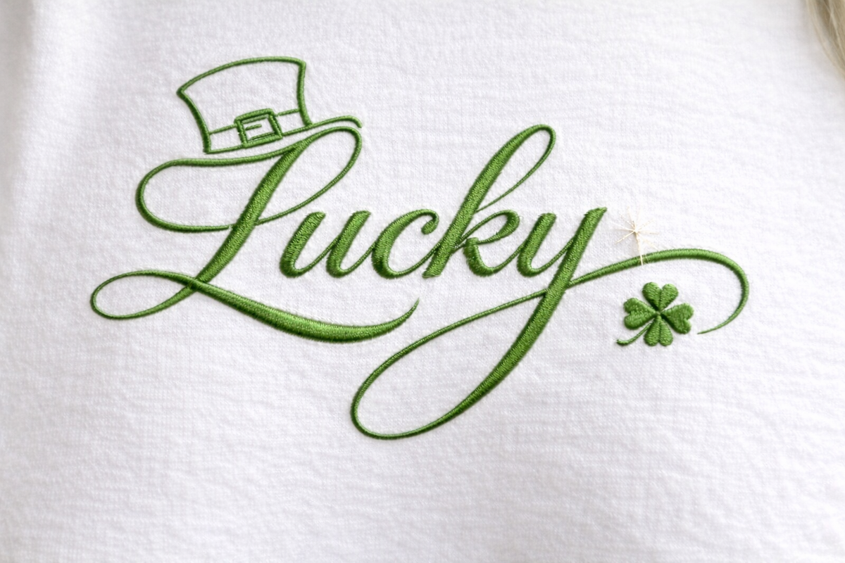 Embroidered Lucky Sweatshirt, St Patricks Day Shamrock