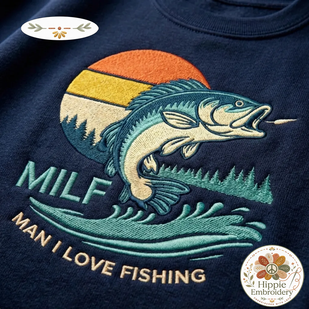 Embroidered MILF Man I Love Fishing Sweatshirt, Funny Crewneck