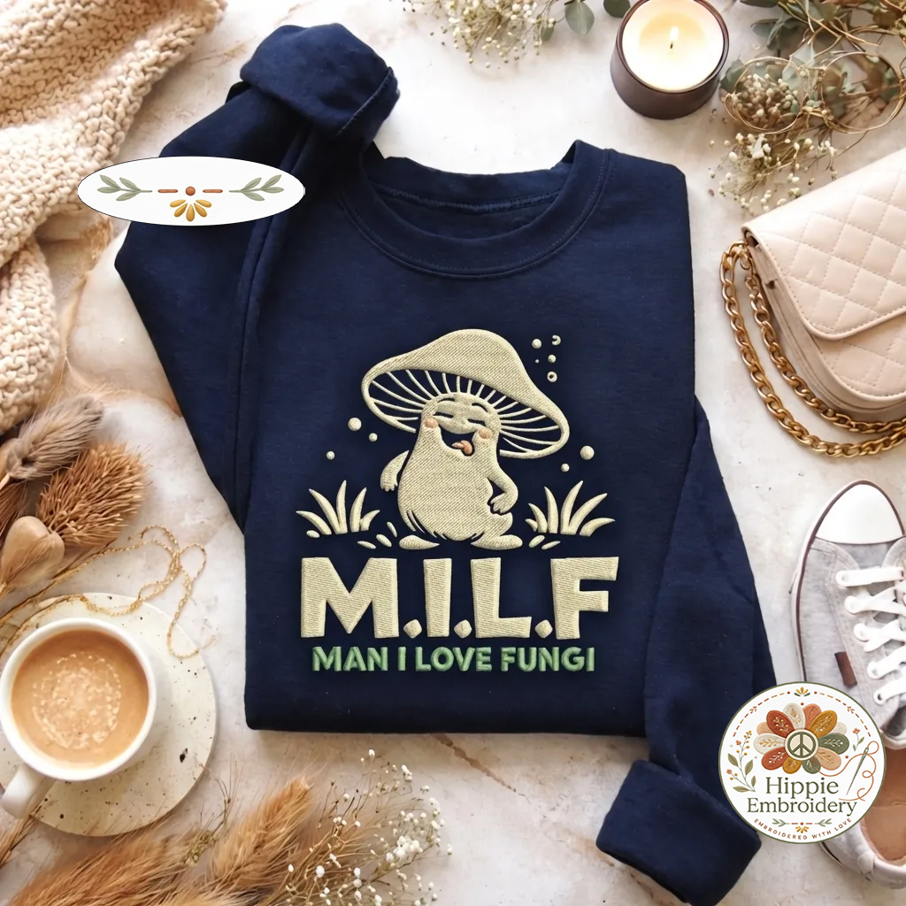 Embroidered MILF Man I Love Fungi Sweatshirt, Funny Mushroom Shirt