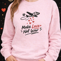 Embroidered Make Love Not War Sweatshirt, Retro Peace Sign Shirt