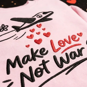 Embroidered Make Love Not War Sweatshirt, Retro Peace Sign Shirt