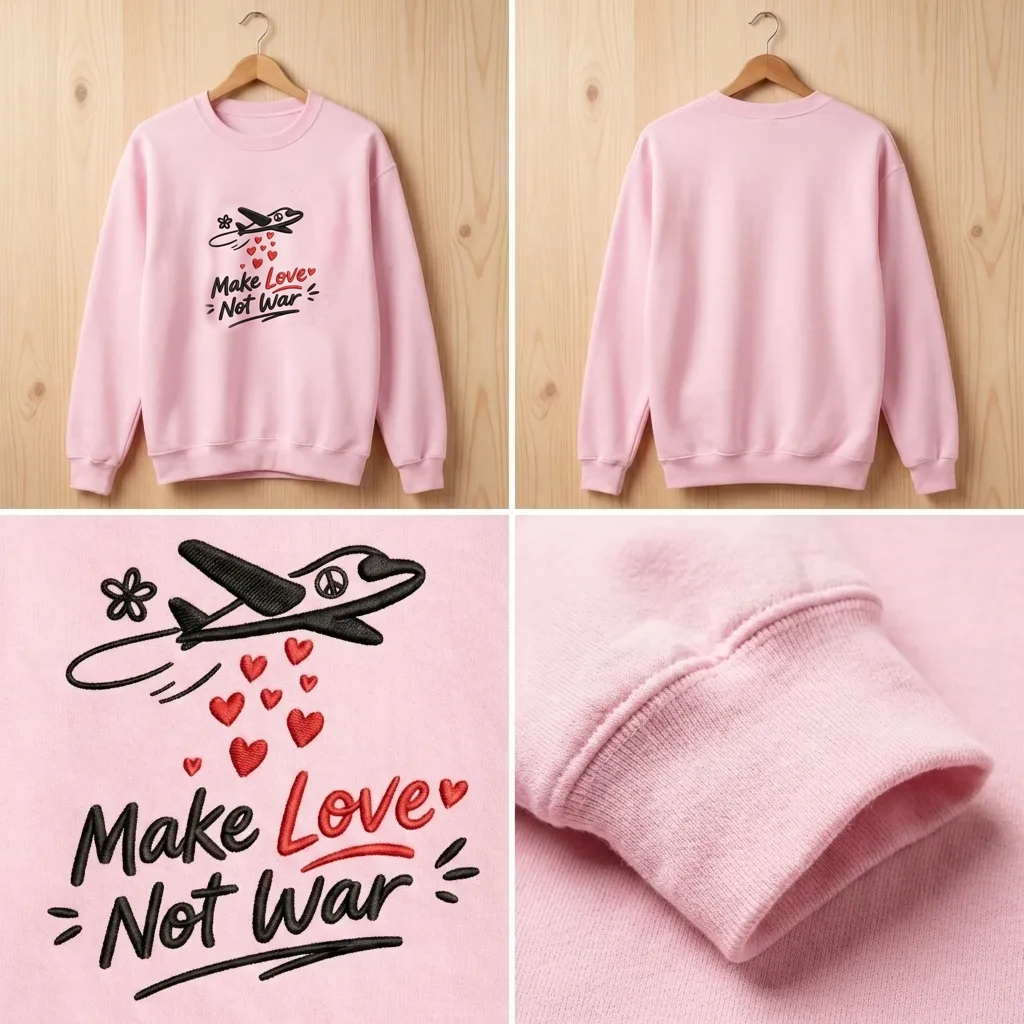 Embroidered Make Love Not War Sweatshirt, Retro Peace Sign Shirt