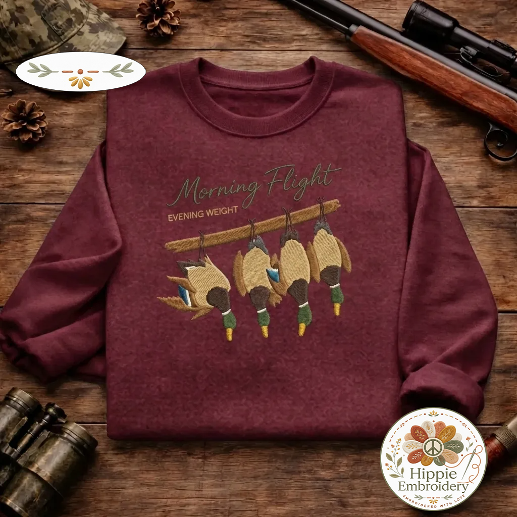Embroidered Mallard Duck Sweatshirt, Morning Flight Crewneck