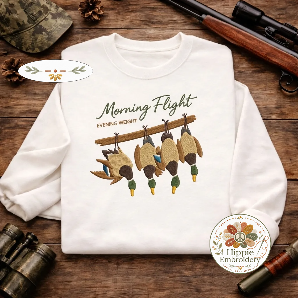 Embroidered Mallard Duck Sweatshirt, Morning Flight Crewneck