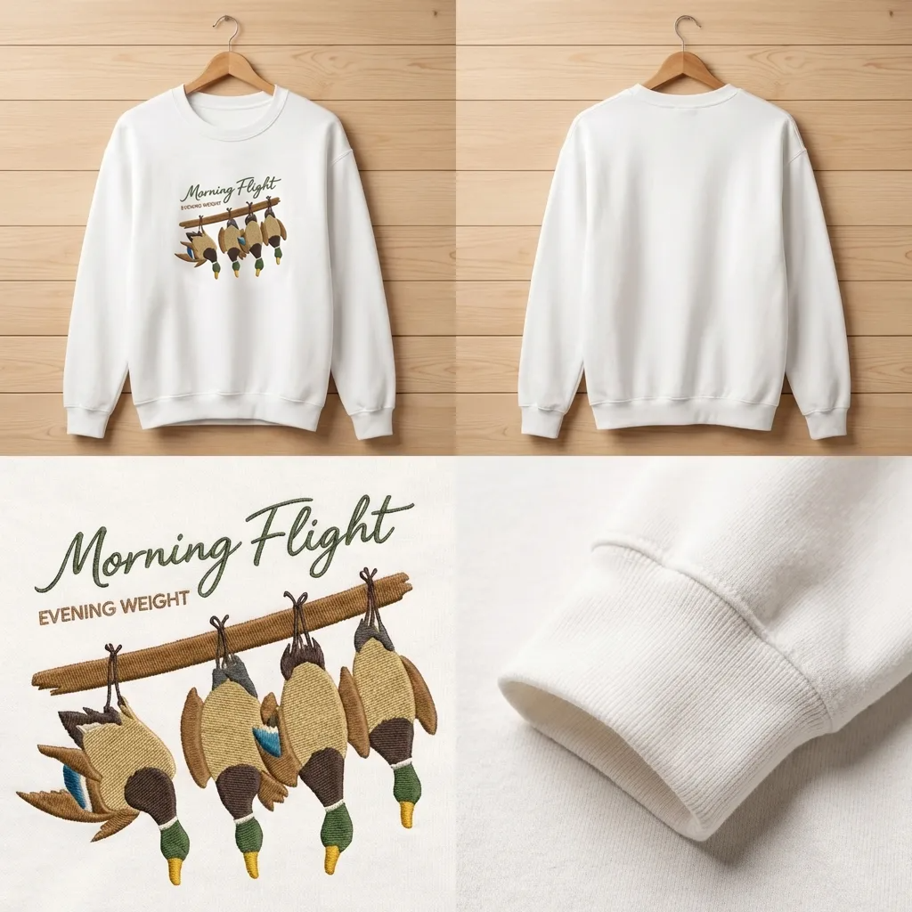 Embroidered Mallard Duck Sweatshirt, Morning Flight Crewneck