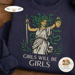 Embroidered Medusa Empowerment Shirt, Girls Will Be Girls Crew