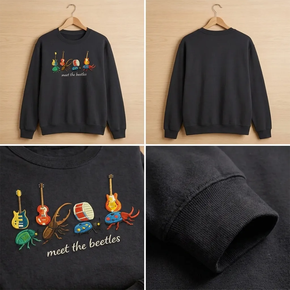 Embroidered Meet the Beetles Shirt, Funny Insect Band Crewneck