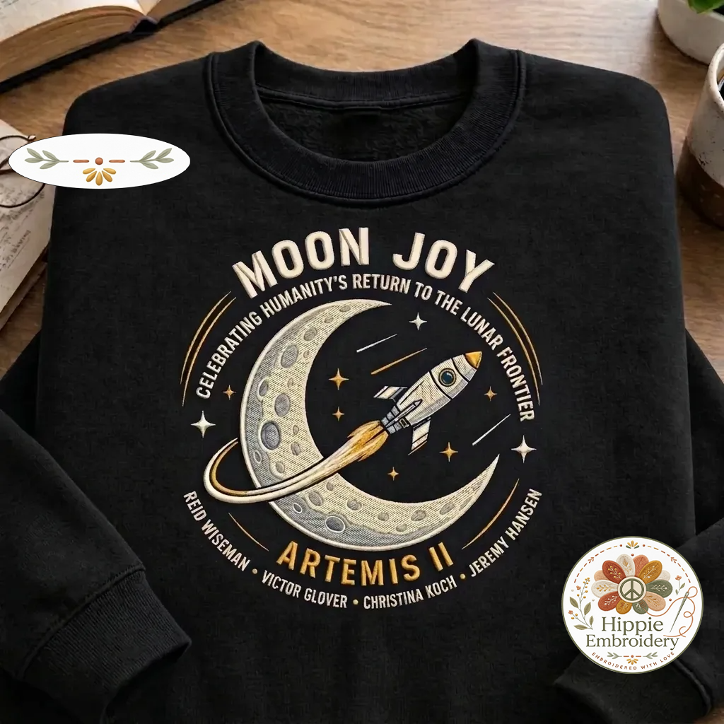 Embroidered Moon Joy Artemis II Sweatshirt, Lunar Mission Crew
