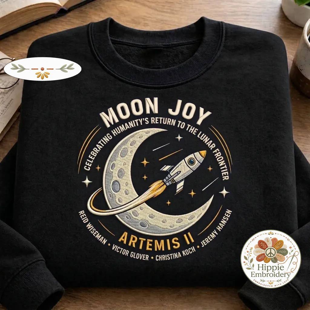 Embroidered Moon Joy Artemis II Sweatshirt, Lunar Mission Crew