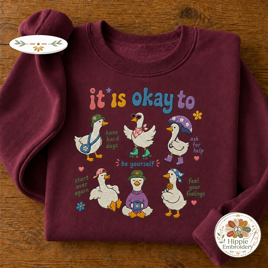 Embroidered Motivational Goose Sweatshirt, Mental Health Crewneck