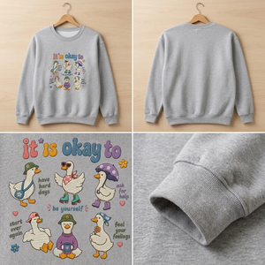 Embroidered Motivational Goose Sweatshirt, Mental Health Crewneck
