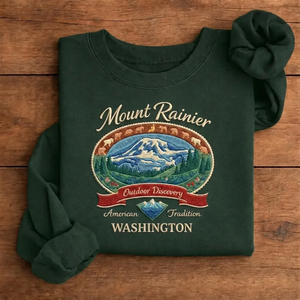 Embroidered Mount Rainier Washington Sweatshirt, Retro Mountain Crew