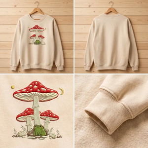 Embroidered Mushroom Frog Sweatshirt, Cottagecore Forest Top