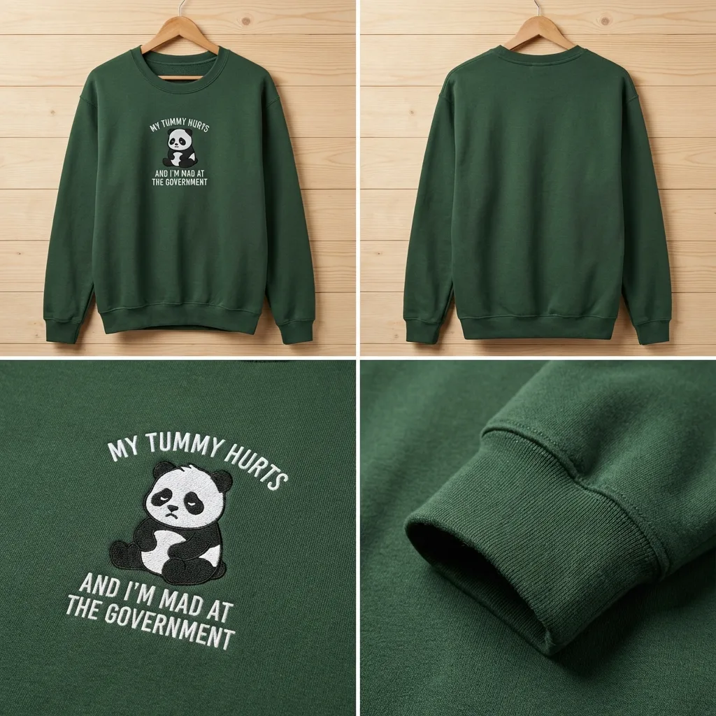 Embroidered My Tummy Hurts Sweatshirt, Funny Panda Top