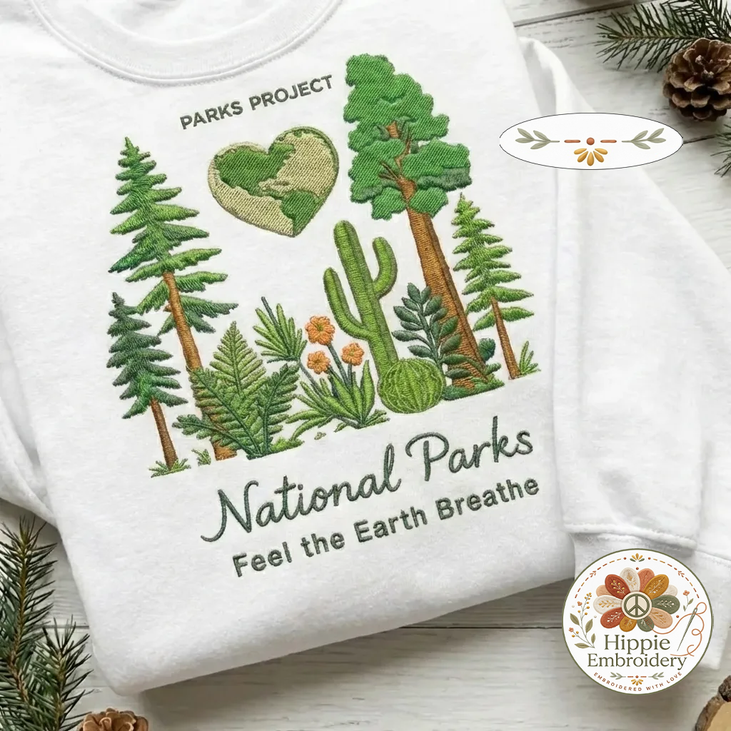 Embroidered National Parks Sweatshirt, Feel Earth Breathe Shirt