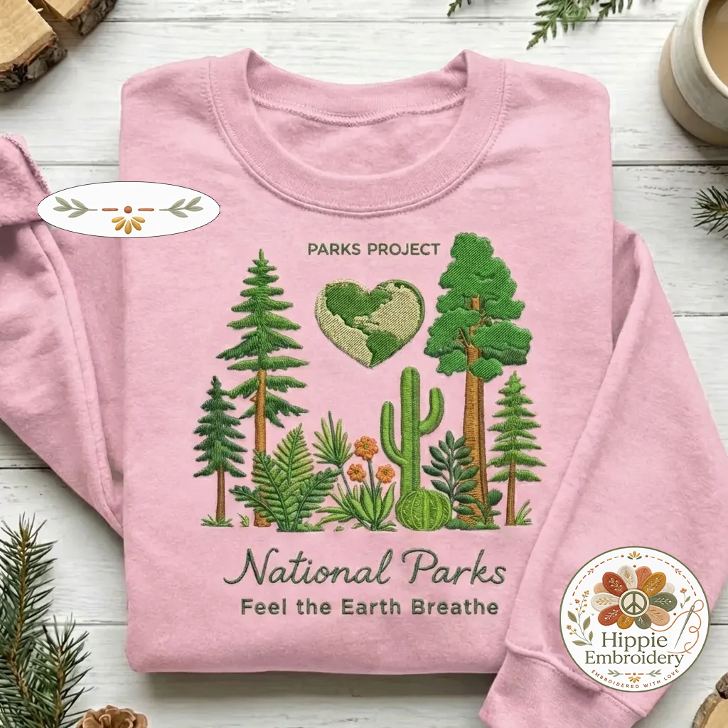 Embroidered National Parks Sweatshirt, Feel Earth Breathe Shirt