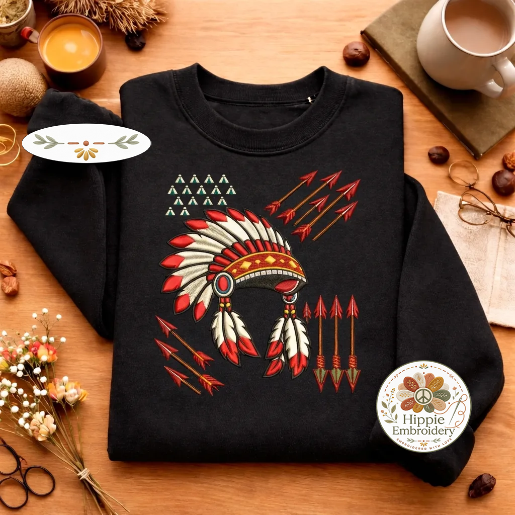 Embroidered Native Headdress Sweatshirt, Indigenous Pride Shirt