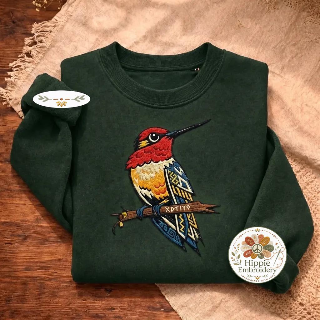 Embroidered Navajo Bird Sweatshirt, Southwestern Boho Dog Shirt