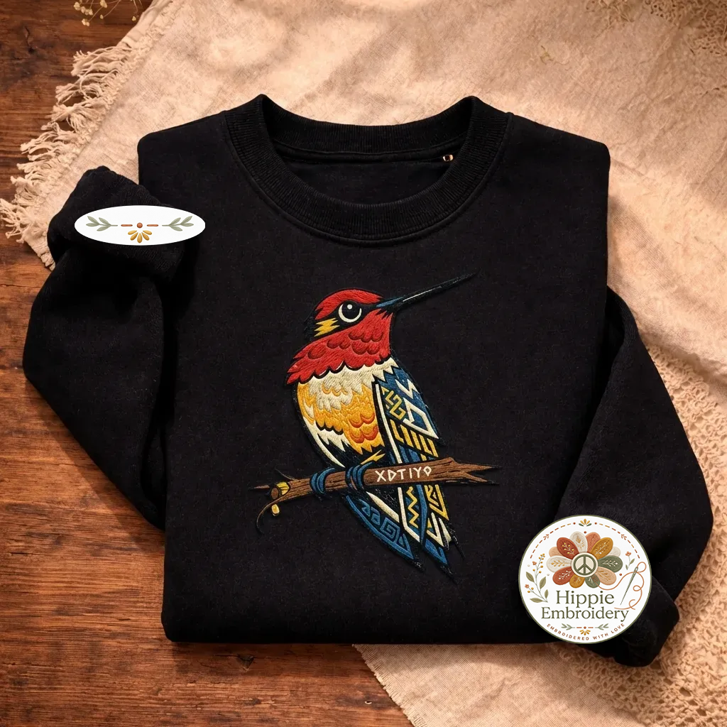 Embroidered Navajo Bird Sweatshirt, Southwestern Boho Dog Shirt