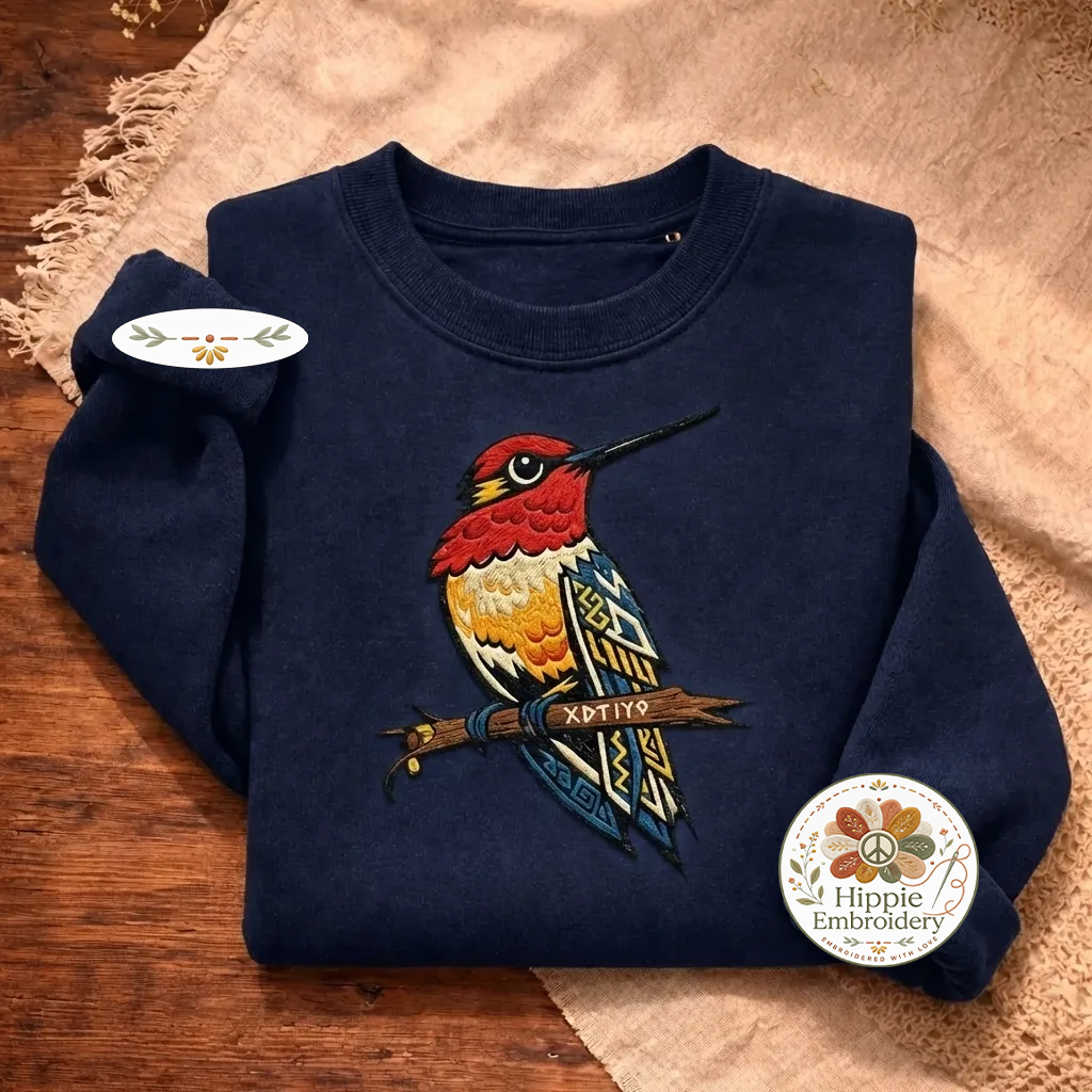Embroidered Navajo Bird Sweatshirt, Southwestern Boho Dog Shirt