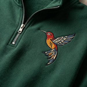 Embroidered Navajo Hummingbird Quarter Zip Sweatshirt, Indigenous