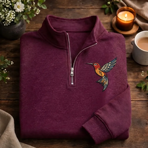 Embroidered Navajo Hummingbird Quarter Zip Sweatshirt, Indigenous