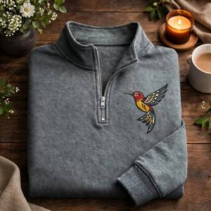 Embroidered Navajo Hummingbird Quarter Zip Sweatshirt, Sacred Top