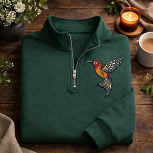 Embroidered Navajo Hummingbird Quarter Zip Sweatshirt, Sacred Top