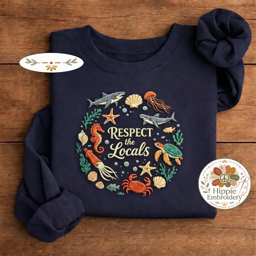 Embroidered Ocean Animal Shirt, Protect The Marine Wildlife Crew