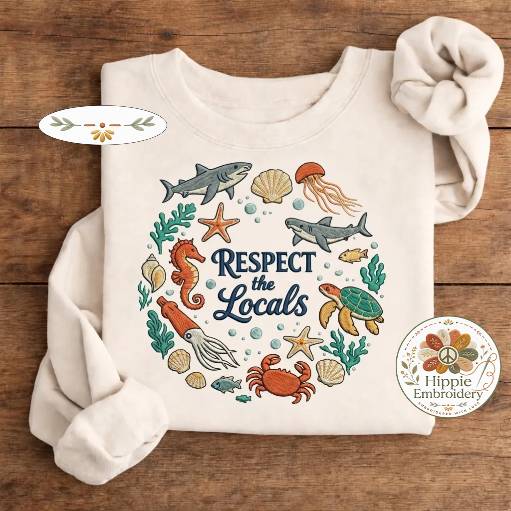 Embroidered Ocean Animal Shirt, Protect The Marine Wildlife Crew