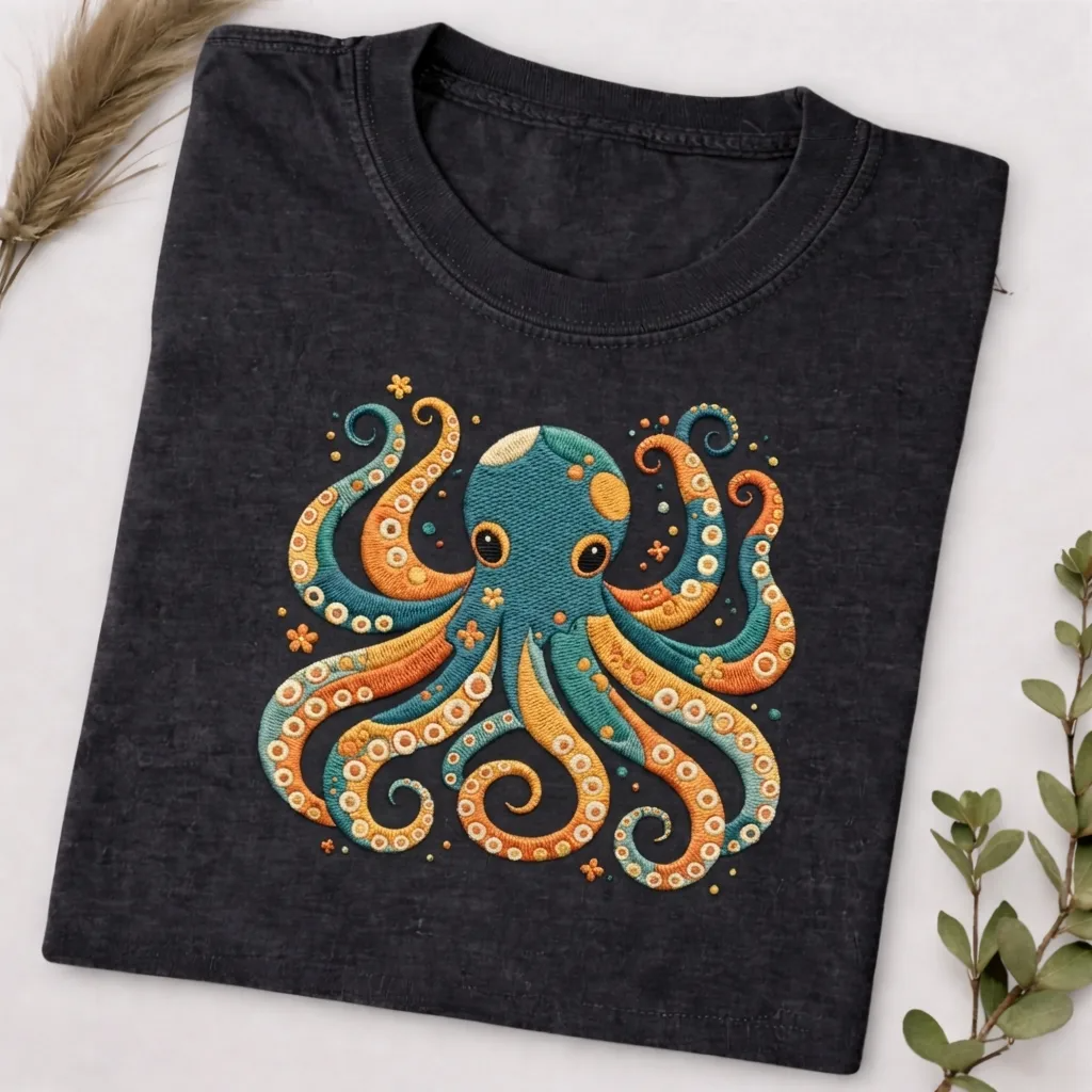 Embroidered Octopus Sweatshirt, Floral Ocean Crewneck, Scuba Gift