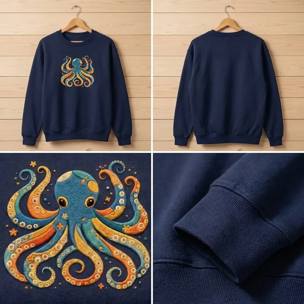 Embroidered Octopus Sweatshirt, Floral Ocean Crewneck, Scuba Gift
