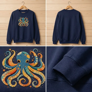 Embroidered Octopus Sweatshirt, Floral Ocean Crewneck, Scuba Gift