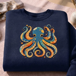 Embroidered Octopus Sweatshirt, Floral Ocean Crewneck, Scuba Gift