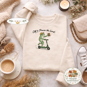 Embroidered Off To Praise The Lord Sweatshirt, Frog Top