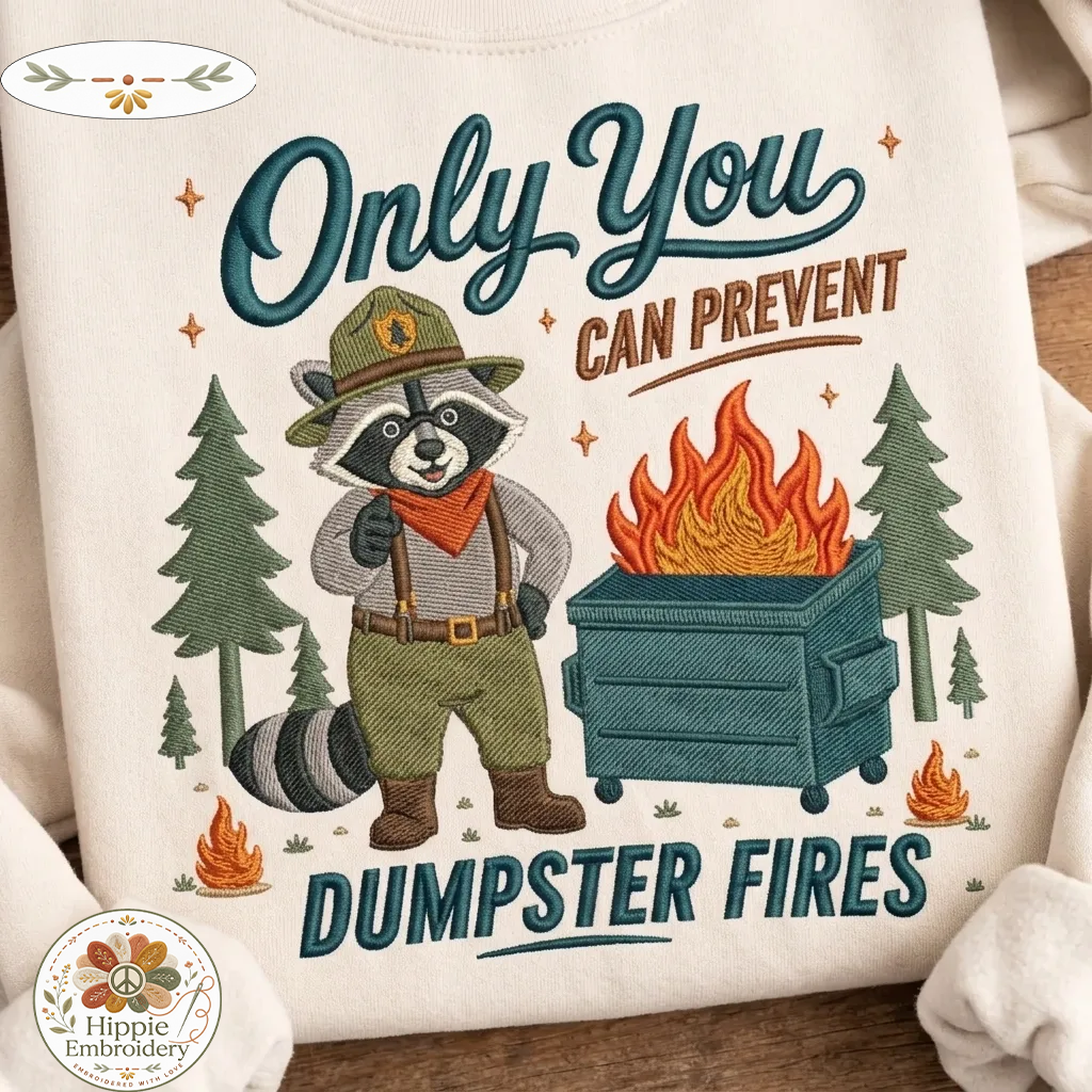 Embroidered Only You Can Prevent Dumpster Fire Raccoon Sweatshirt
