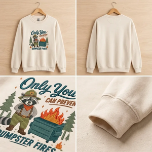 Embroidered Only You Can Prevent Dumpster Fire Raccoon Sweatshirt