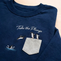 Embroidered Orca and Seal Sweatshirt, Funny Faux-Pocket Crewneck