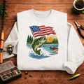 Embroidered Patriotic Bass Fishing Sweatshirt, American Flag Crewneck