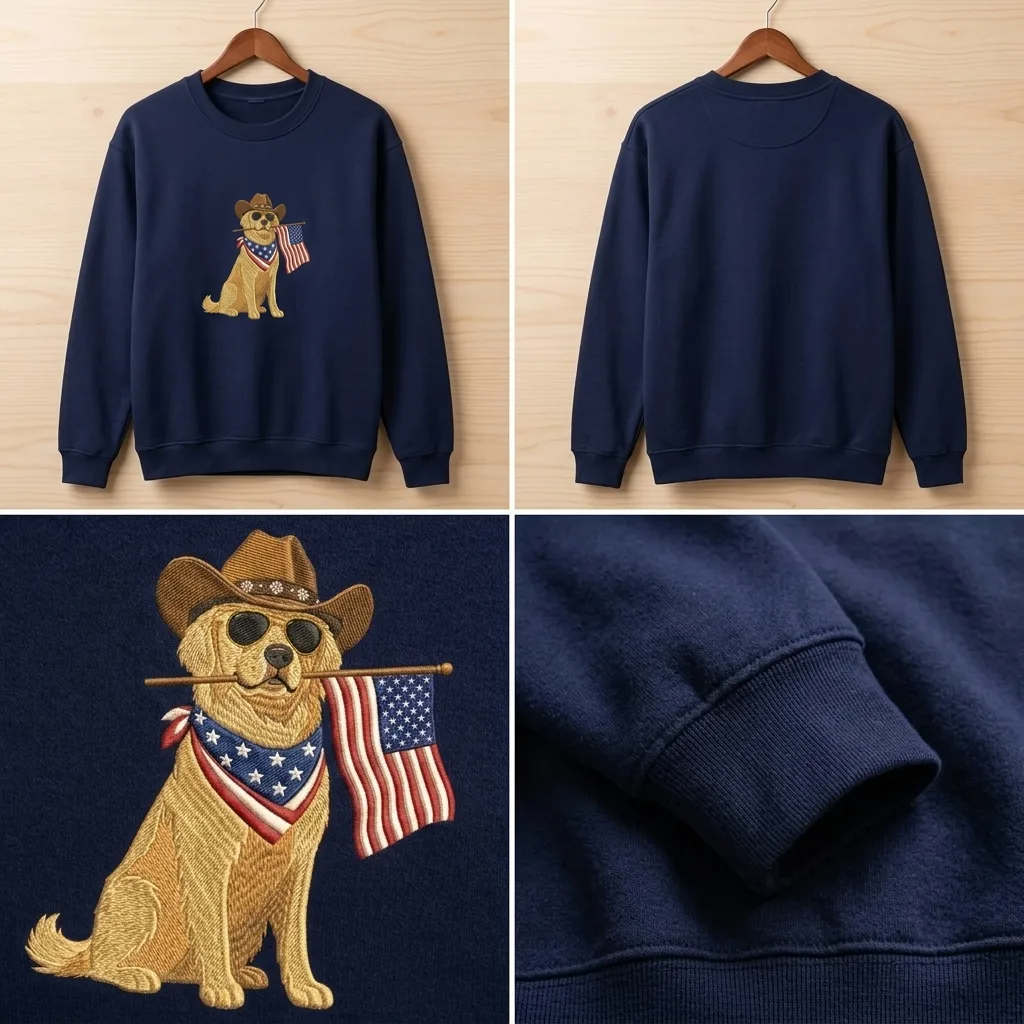 Embroidered Patriotic Golden Retriever Sweatshirt, USA Dog Crew
