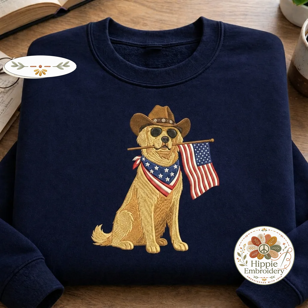 Embroidered Patriotic Golden Retriever Sweatshirt, USA Dog Crew