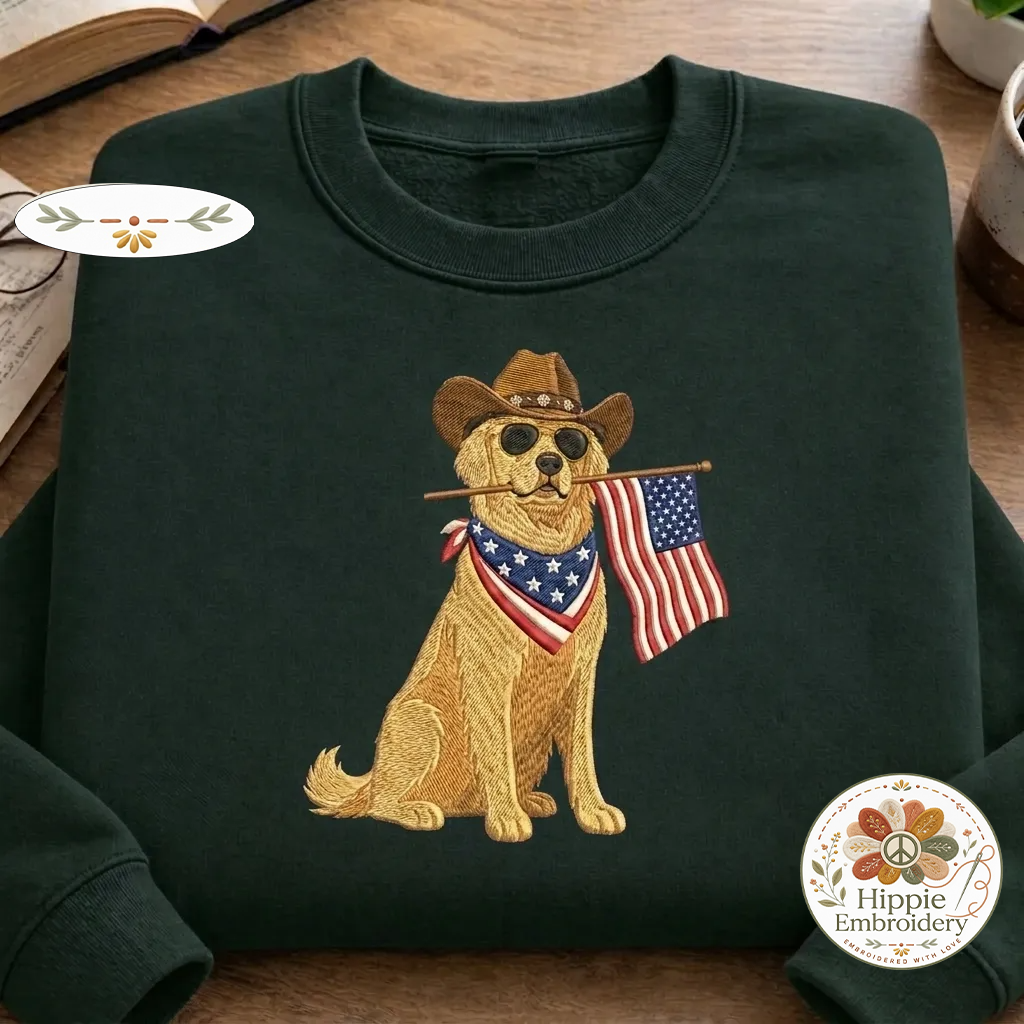 Embroidered Patriotic Golden Retriever Sweatshirt, USA Dog Crew